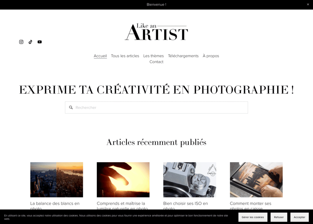 Page d'accueil blog Like an Artist screenshot - Jérôme Correia